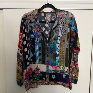 Johnny Was Colorful Patchwork Button-Up Blouse